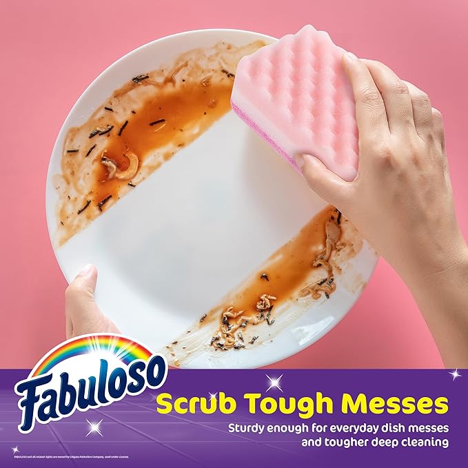 Fabuloso Scratch-Free Kitchen Dish Sponges, Rainbow Cellulose Scrubber Sponge with Scouring Pad for Dishes, Pots, Pans, Counters and Sinks, Tough on Messes, 4.25 x 2.75 x 1.25 in, 4 Count - Image 3