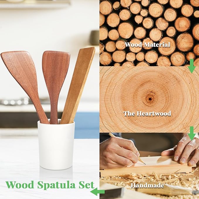 3Pcs Wooden Spatulas, 12inch Long Handle Flat Spatula Set for Nonstick Pans, Multipurpose Wooden Spoons for Cooking, Wood Cooking Utensil for Frying, Flipping, Scraping, and Turning - Image 4