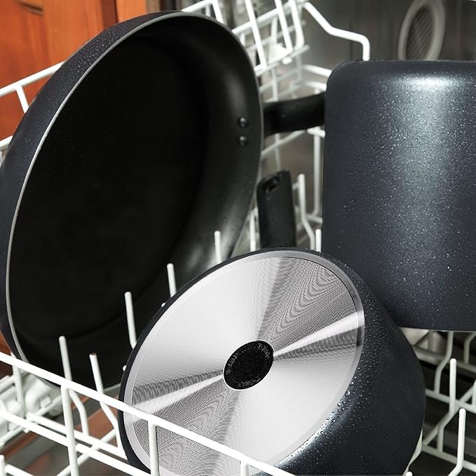 T-fal Initiatives Nonstick Cookware Set 18 Piece, Oven Broiler Safe 350F, Kitchen Cooking Set w/Fry Pans, Saucepans, Stockpots, Skillet, Spoons, Lids Pots and Pans Set Non Stick Dishwasher Safe Black - Image 8