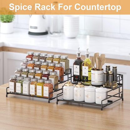 RUILALIFE 4-Tier-Spice-Rack-Organizer-for-Cabinet, Adjustable Depth Spice Holder Shelf For Countertop Pantry Cupboard, Metal Tiered Seasoning Organizer,Display Shelf Riser (Black-1 Pack) - Image 5