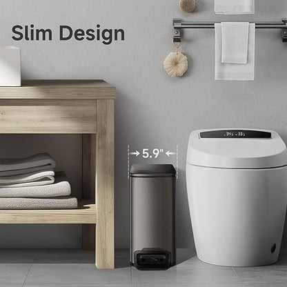 TIPGO Slim Bathroom Trash Can with Lid Soft Close, 6 Liter / 1.6 Gallon Stainless Steel Garbage Can with Removable Inner Bucket, Step Pedal, Small Trash Cans for Bedroom, Office, Kitchen (Black Gold) - Image 5