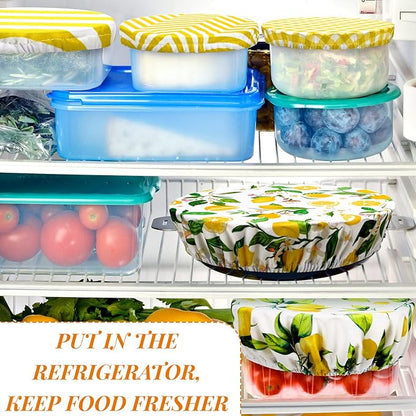 10 Pack Cloth Bowl Covers for Bread Rising - 5 Size Stretch Elastic Food Storage Container Lids - Reusable Cotton Fabric Covers for Food, Fruits, Leftovers (Lemon)