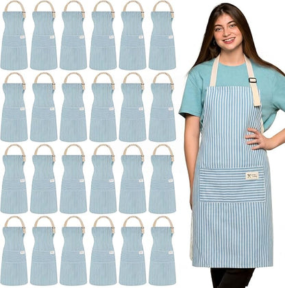 Janmercy 24 Pcs Aprons for Women Men with 2 Pockets Linen Cooking Kitchen Apron Adjustable Bib Chef Apron Bulk Aprons Unisex