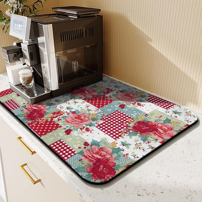 Kitchen Countertop Dish Drying Mat,Super Absorbent Coffee Bar Mat for Maker Espresso Machine, Anti-Slip Accessories for Kitchen Countertops 23x15 Inch