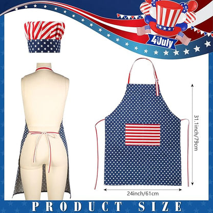 SATINIOR USA 4th of July Flag Kitchen Chef Hat Adjustable Apron 250th Independence Day Apron Patriotic Aprons for Men Women
