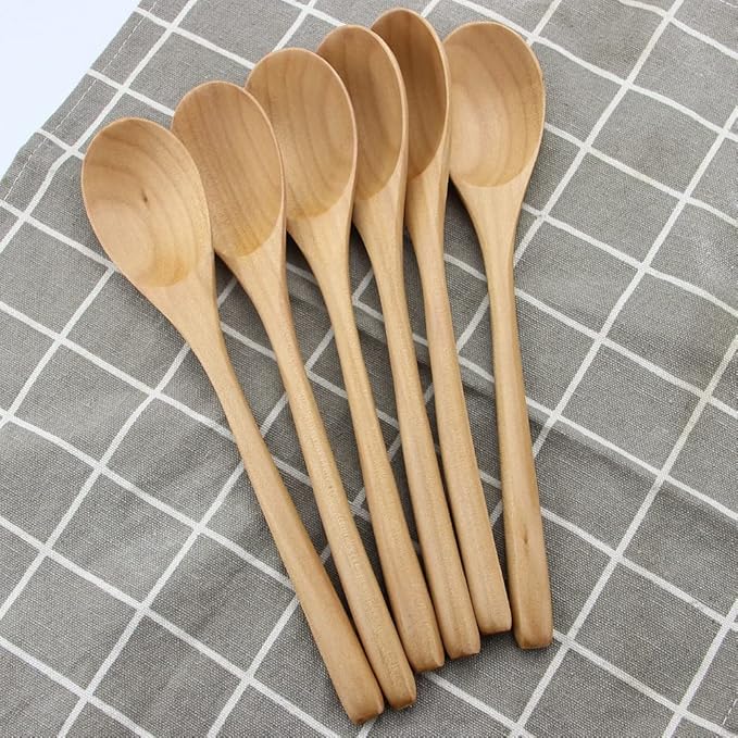 AOOSY Wooden Spoons for Cooking, 9 Inches 6 Pieces Japanese Natural Ellipse Wooden Spoon Set for Cooking Mixing Stirring Honey Tea Soda Dessert Coconut Bowl Nonstick Pots Kitchen - Image 2