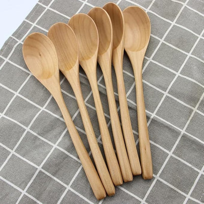 AOOSY Wooden Spoons for Cooking, 9 Inches 6 Pieces Japanese Natural Ellipse Wooden Spoon Set for Cooking Mixing Stirring Honey Tea Soda Dessert Coconut Bowl Nonstick Pots Kitchen - Image 2