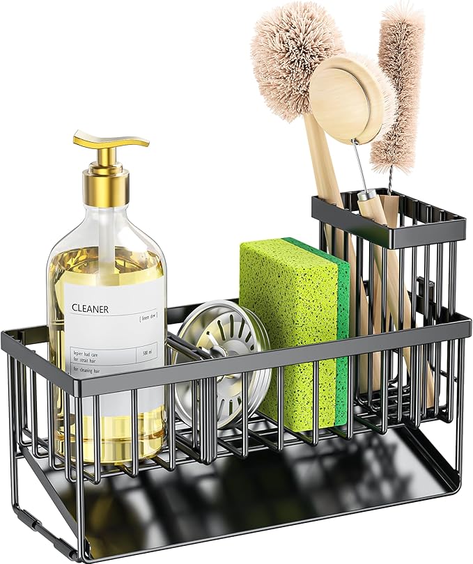 Cisily Sink Caddy Sponge Holder for Kitchen with Brush Holder and Stainless Steel Self Drain Tray, Rustproof Kitchen Sink Organizer for Sponge, Soap Dispenser Storage Accessories - Image 7