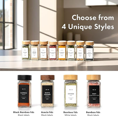 EDELHAUS® Square Spice Jars with Bamboo Wooden Lid (Pack of 24) Spice Jars with Shaker Insert and 240 Labels - Bamboo Lid Glass Container for Spice Organisation [4.3 in × 1.8 in] - Image 10