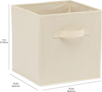 Amazon Basics Collapsible Fabric Storage Cubes Organizer with Handles, Sturdy Storage Bins for Organization, 10.5" x 10.5" x 11", Beige, 6-Pack - Image 4
