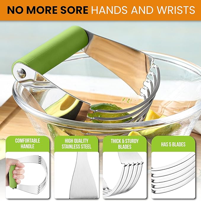 Spring Chef Large Green Dough Blender For Baking, Professional Dough Cutter Tool, Stainless Steel Puff Pastry Cutter Tool with Sharp Blades, Dishwasher Safe Pastry Blender for Easy Mixing - Image 4