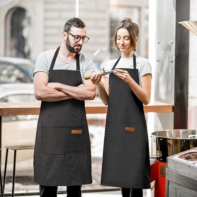 BeLuyi 2 Pack Adjustable Bib Apron with 2 Pockets Chef Cooking Kitchen Restaurant Aprons for Women Men - Image 5