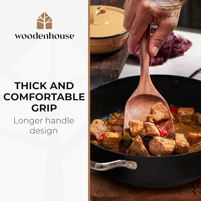 Wooden Spoons for Cooking – 13 Pcs Premium Teak Wooden Utensil Set - Durable, Safe for Nonstick Cookware, Easy to Clean & Heat Resistant Kitchen Utensils Set Wood with Ergonomic Handles - Image 5