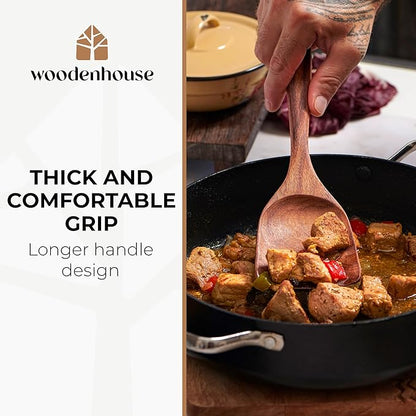 Wooden Spoons for Cooking – 13 Pcs Premium Teak Wooden Utensil Set - Durable, Safe for Nonstick Cookware, Easy to Clean & Heat Resistant Kitchen Utensils Set Wood with Ergonomic Handles - Image 5