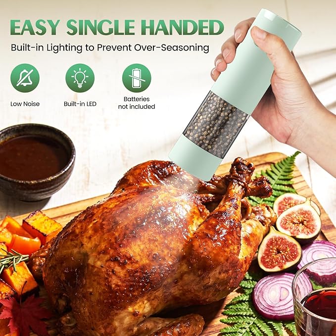 Electric Salt and Pepper Grinder Set Automatic Battery Pepper Mill Shakers Adjustable Coarseness Upgraded Larger Capacity with Led Home and Kitchen Appliances Birthday Gifts for Women Mom - Image 3