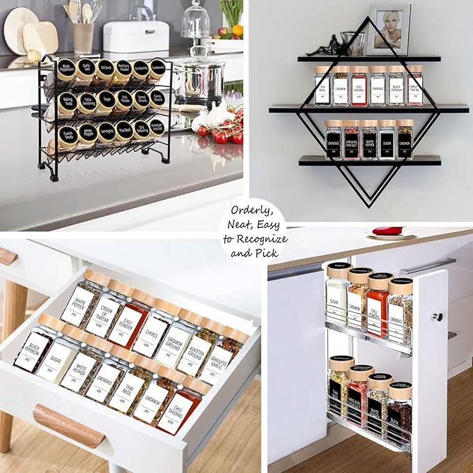 Churboro 24 Spice Jars with Labels & Bamboo Lids - 4 Oz Glass Containers with Shaker Lids, 547 Spice Labels of 3 Different Types Seasoning Jars for Spice Rack, Cabinet, or Drawer - Image 4