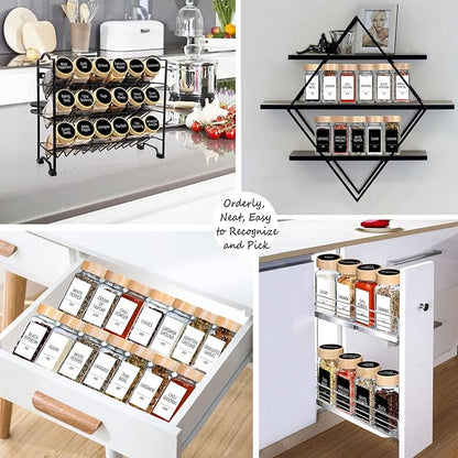Churboro 24 Spice Jars with Labels & Bamboo Lids - 4 Oz Glass Containers with Shaker Lids, 547 Spice Labels of 3 Different Types Seasoning Jars for Spice Rack, Cabinet, or Drawer - Image 4
