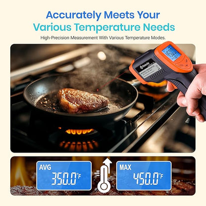 Etekcity Infrared Thermometer Laser Temperature Gun 774, Meat Food Candy Oven Thermometer for Griddle Accessories, Heat Gun for Cooking Refrigerator Tools, Adjustable Emissivity & Max Measure, Orange - Image 6