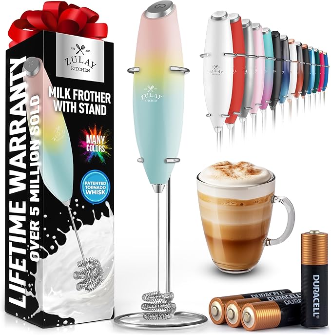 Zulay Kitchen Patented Tornado Triple Whisk Milk Frother with 4 Duracell Batteries – Handheld Foam Maker for Coffee, Lattes, Matcha & Hot Chocolate – Rich, Creamy Froth in Seconds - Nature's Sunrise by ZulayKitchen