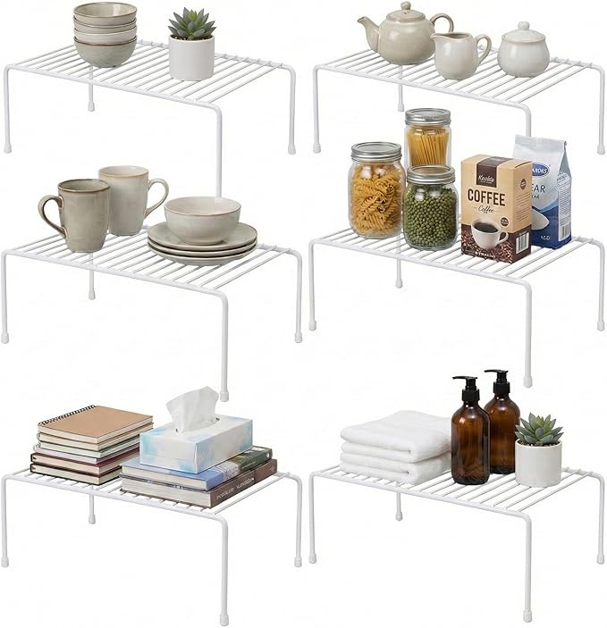 Evelots Kitchen Cabinet Wire Shelf Organizer/Rack - 6 Pack Sturdy Metal Shelf Risers - Double Your Counter Space - Great for Kitchen, Freezer, Pantry and Bathroom - Rustproof - White by Evelots