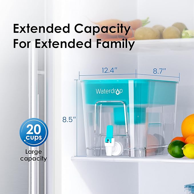 Waterdrop 200-Gallon Long-Life 40-Cup Large Water Filter Dispenser with 1 Filter, Healthy Gift for Home and Office, 5X Times Lifetime, Reduces Chlorine, PFOA/PFOS and More, BPA Free, Turquoise - Image 7