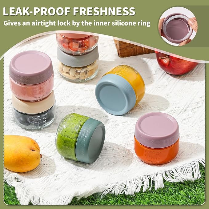 NETANY 6 Pack 4 oz Glass Baby jars with Airtight Lids, Glass Baby Food Storage Containers,Overnight Oats Containers with Lids | Microwave, Dishwasher & Freezer Safe | Includes 10 Labels - Image 3