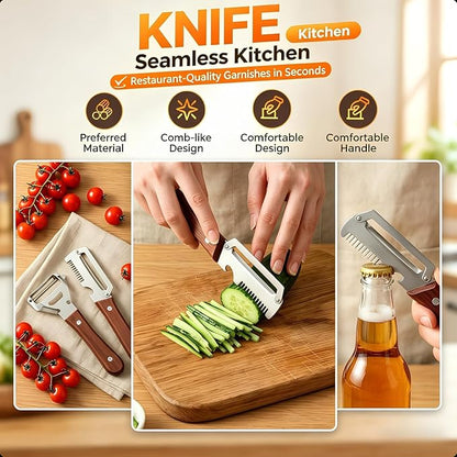 2-Pack Multifunctional Vegetable Peeler, 3 in 1 Kitchen Peeler with Wooden Handle, Grater & Bottle Opener for Potato, Carrot, Apple, Fruit & Vegetable - Image 3