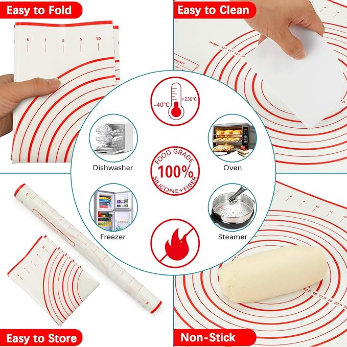 MIKULA Rolling Pin, Rolling Pins Thickness Rings and Silicone Baking Pastry Mat Set, Stainless Steel Dough Roller Rolling Pins for Baking & Bench Scraper For Pizza, Cookies, Pie, Pasta, Pastries - Image 3