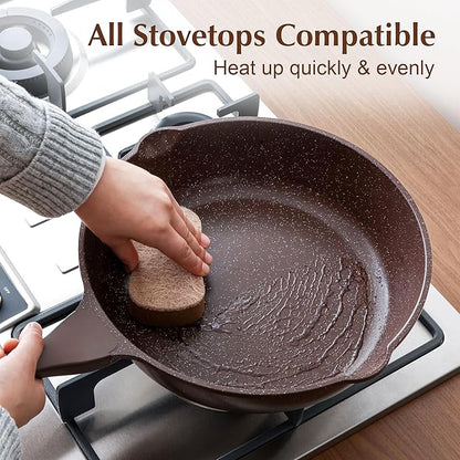SENSARTE Nonstick Deep Frying Pan Skillet, 12-inch Saute Pan with Lid, Stay-Cool Handle, Healthy Cookware Cooking Pan with Cover, Induction Compatible (Toffee Brown) - Image 4
