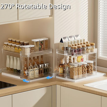 Mustorn Pull Out Spice Rack Organizer for Cabinet, Rotatable 2 Tier Slide Out Seasoning Organizer and Storage Adhesive Vertical Spice Rack Shelf Pullout for Kitchen Cabinets(2 Drawer, Acrylic) - Image 3