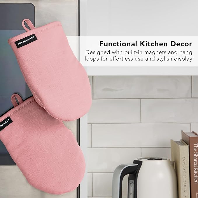 KITCHENAID Gourmet Series Gridlines Mini Oven Mitts 2-Pack Set, Heat Resistant up to 600°F, Soft Silicone Grip, Magnetic Cuff, Dried Rose, 5.5"x9" - Image 6