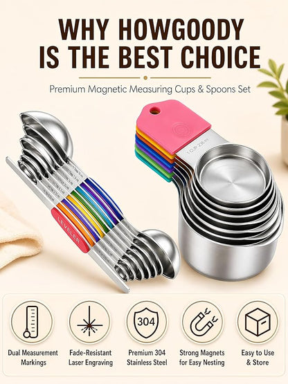 Magnetic Measuring Cups and Spoons Set304 Stainless Steel Dual Scale Set of 15, Strong N52 Magnetic Nesting Design with Leveler, for Dry&Liquid Ingredients, Dishwasher Safe(Colorful) - Image 2