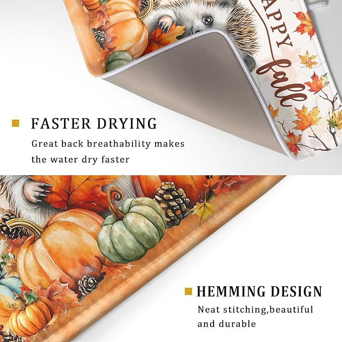 Happy Fall Dish Drying Mat - Large Absorbent Microfiber Drying Pad for Kitchen Counter 18 X 24 in Yellow - Image 3