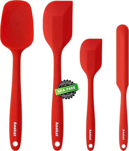 Anaeat 4 Piece Silicone Spatula Set - Seamless One-Pieces Design, Non-Stick Rubber Spatulas Kitchen Scraper for Baking, Cooking, Scraping & Mixing, Heat Resistant & BPA Free & Dishwasher Safe (Red)