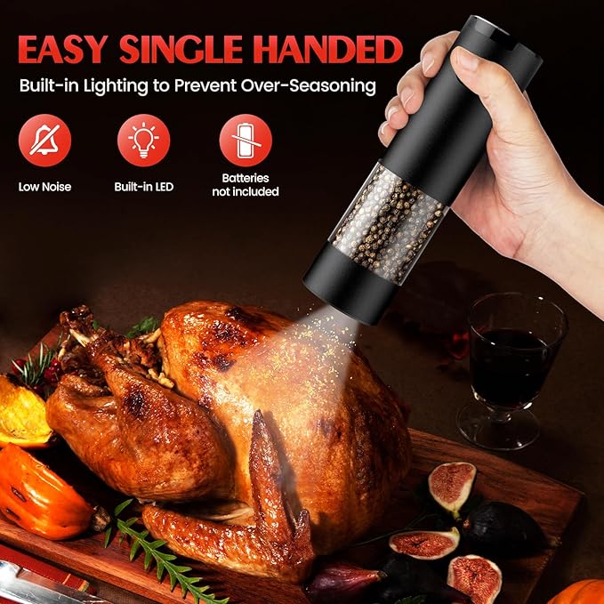 Electric Salt and Pepper Grinder Set Automatic Grinder for Kitchen Battery Pepper Mill Shakers Adjustable Coarseness Upgraded Larger Capacity with Led Gifts for Mom - Image 3