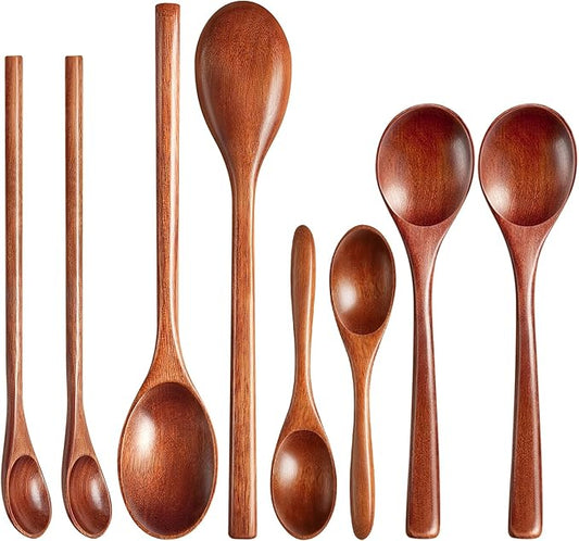 8Pcs Small Wooden Spoons for Eating, Wood Honey Spoon for Tea, Coffee&Soup, Little Tiny Wooden Serving Spoons Set for Cooking Mixing Stirring, 4 Sizes(9.3’’, 7.9’’, 7.1’’, 5.5’’) by Morgles