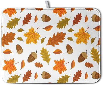 Fall Leaves Dish Drainer Mat - Absorbent Drying Mat for Counter - 18x24 Inch, Orange Maple Leaf Pattern by Kwlegh