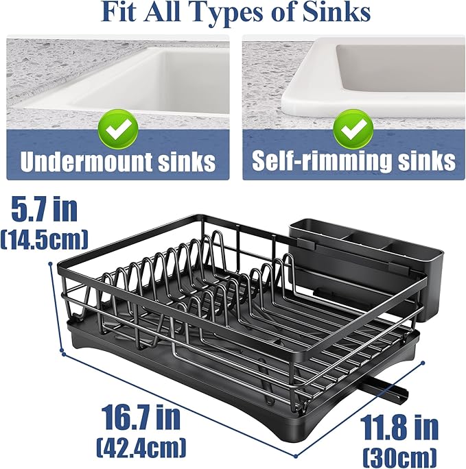 SNTD Dish Drying Rack for Kitchen Counter - Large Dish Rack with Drainboard, Rustproof Dish Drainer with Utensil Holder for Sink, Black - Image 5