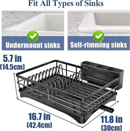 SNTD Dish Drying Rack for Kitchen Counter - Large Dish Rack with Drainboard, Rustproof Dish Drainer with Utensil Holder for Sink, Black - Image 5
