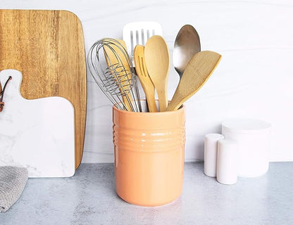 KooK Utensil Holder, Counter Holder for Kitchen, Ceramic, Premium Dining, Organizer, Countertop Decor, 5.3”, Dishwasher Safe (Coral)
