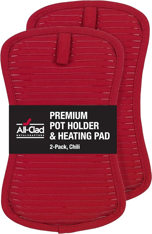 All-Clad Premium Pot Holder & Heating Pad, (2-Pack) Heat Resistant to 500 Degrees, 100% Cotton 10"x6.25" for Kitchen and Barbeque, Chili Red by All-Clad