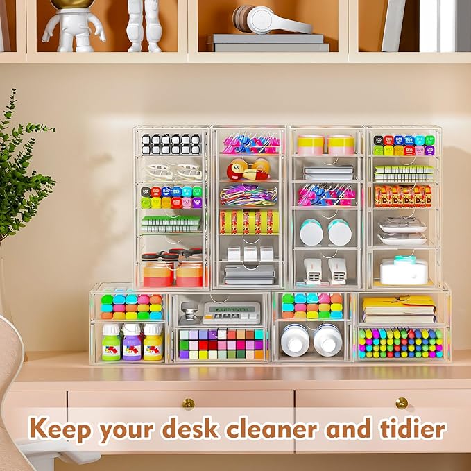 ARSTPEOE 22 Drawers, Acrylic Desk Makeup Organizer, Plastic Drawers Organizer, Stackable Storage Solution for Makeup, Dresser, Office, Bathroom Clear Plastic Craft and Bead Storage Cabinet - Image 2