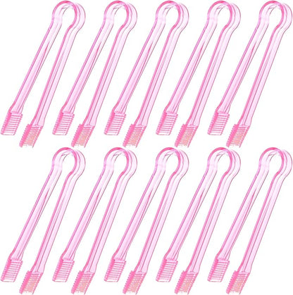 10 Pcs Plastic Buffet Serving Tongs, Clear Pink Kitchen Tongs Mini Serving Utensil Tongs for Food Ice Salad Buffet Barbecue Cookies, 6.3 Inches