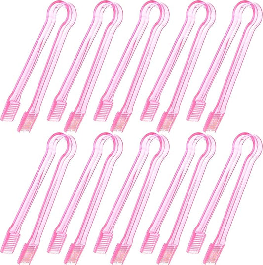 10 Pcs Plastic Buffet Serving Tongs, Clear Pink Kitchen Tongs Mini Serving Utensil Tongs for Food Ice Salad Buffet Barbecue Cookies, 6.3 Inches
