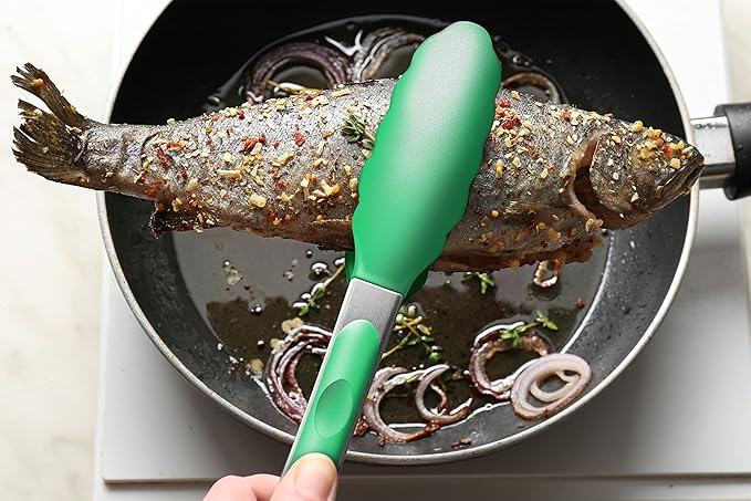 2 Pack Silicone Kitchen Tongs – 9" & 12" Set, Heat Resistant up to 500°F, Non‑Stick Cookware Safe, Wavy Silicone Tips, BPA Free, Locking Clip & Hanging Loop, Dark Green - Image 8