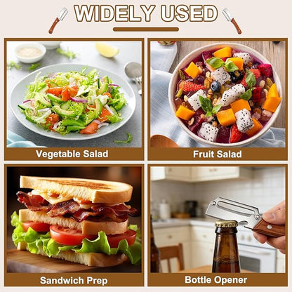 Premium Vegetable Peeler with Wooden Handle and Bottle Opener, Multifunctional 3-in-1 Stainless Steel Kitchen Tool for Fruit Apple Potato Pumpkin Papaya (Wood grain)