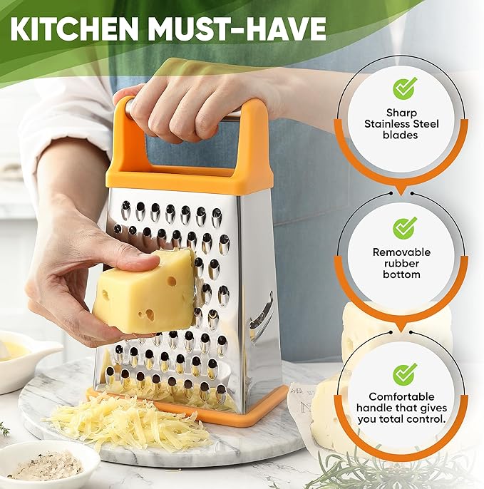 Spring Chef Handheld Stainless Steel XL Parmesan Cheese Grater with Handle - 4 Sided Manual Box Grater for Kitchen - Dishwasher Safe Cheese Shredder for Carrot, Potato, Vegetables, Hash Brown - Mango - Image 3