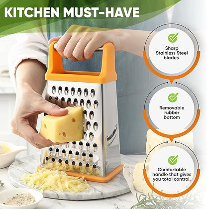 Spring Chef Handheld Stainless Steel XL Parmesan Cheese Grater with Handle - 4 Sided Manual Box Grater for Kitchen - Dishwasher Safe Cheese Shredder for Carrot, Potato, Vegetables, Hash Brown - Mango - Image 3