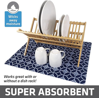 Drymate Jumbo XL Dish Drying Mat (19”x24”), Low-Profile, Super Absorbent, Quick Dry Fabric, Waterproof & Slip-Resistant, for Kitchen Counter, Trimmable, Easy to Clean (USA Made)(Indigo) - Image 2