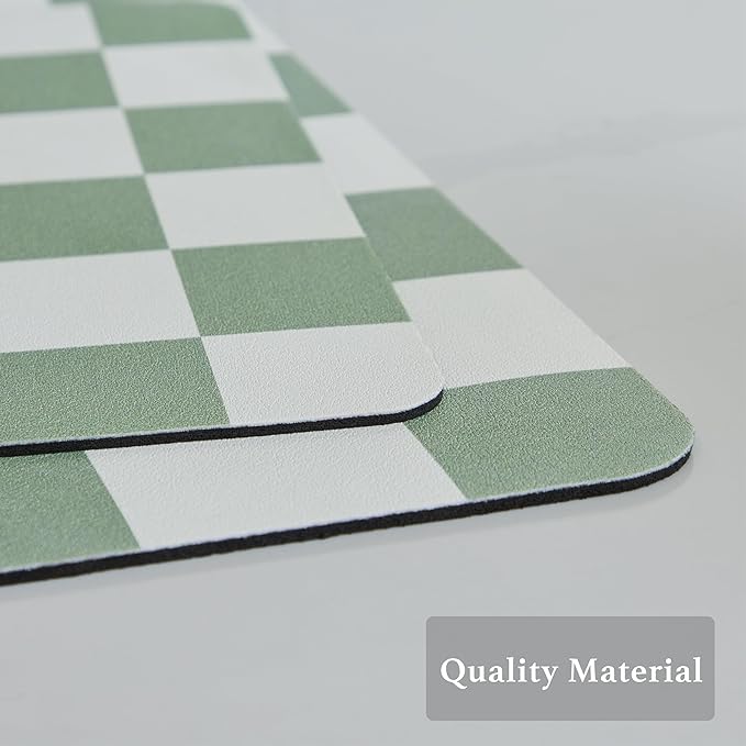 Ohocut Checkered Dish Drying Mat for Kitchen Counter, Coffee Bar Station Accessories, Retro Cute Aesthetic Modern Absorbent Drainer Mat Kitchen Drying Mat Easy Clean, Sage 16" x 24" - Image 6